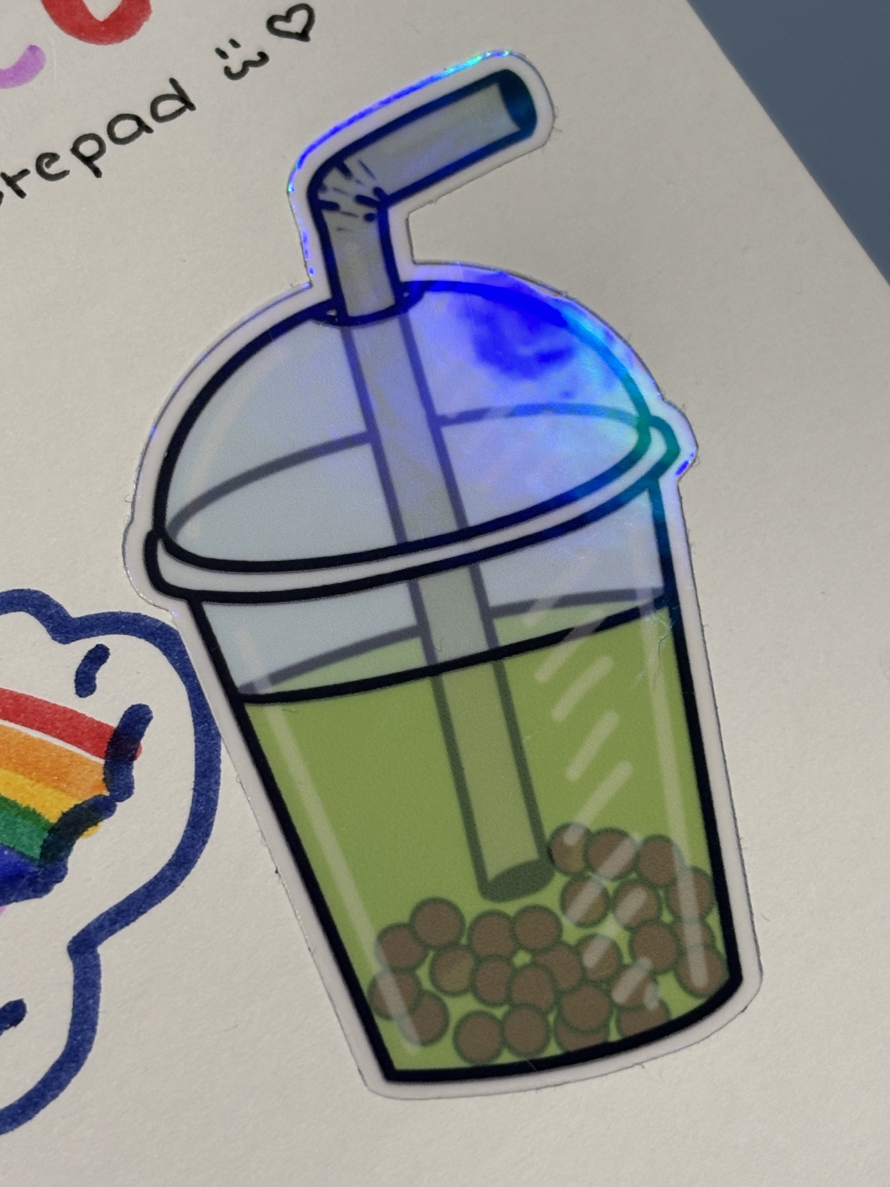Matcha Boba Iridescent Die Cut Sticker image 1