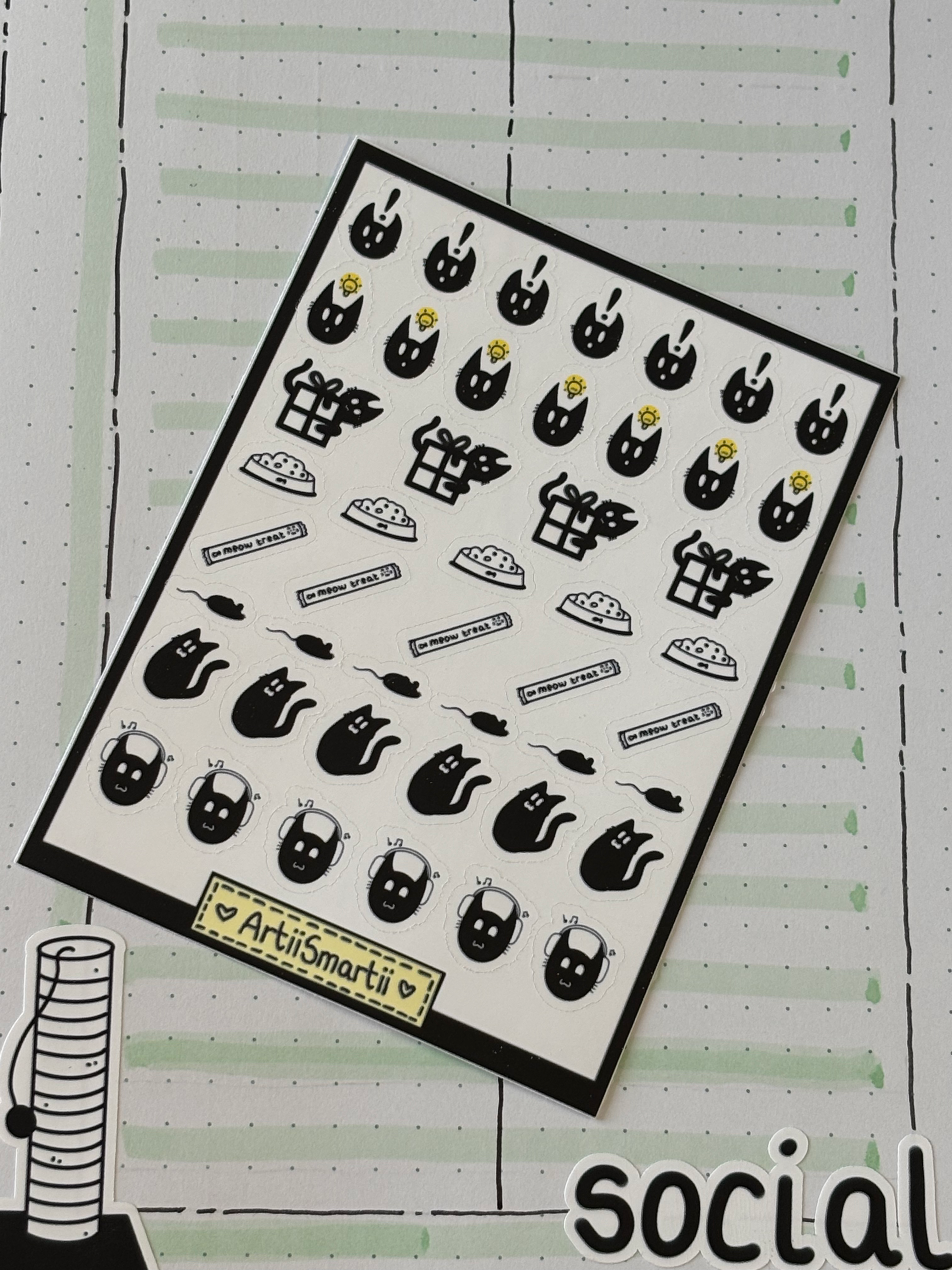 Black Cat Journal Icons Mini Sticker Sheet image 0