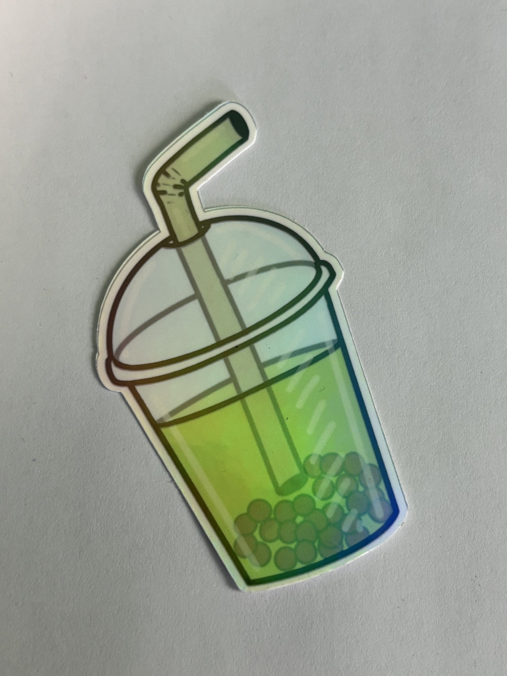 Matcha Boba Iridescent Die Cut Sticker image 0