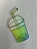 Matcha Boba Iridescent Die Cut Sticker image 0