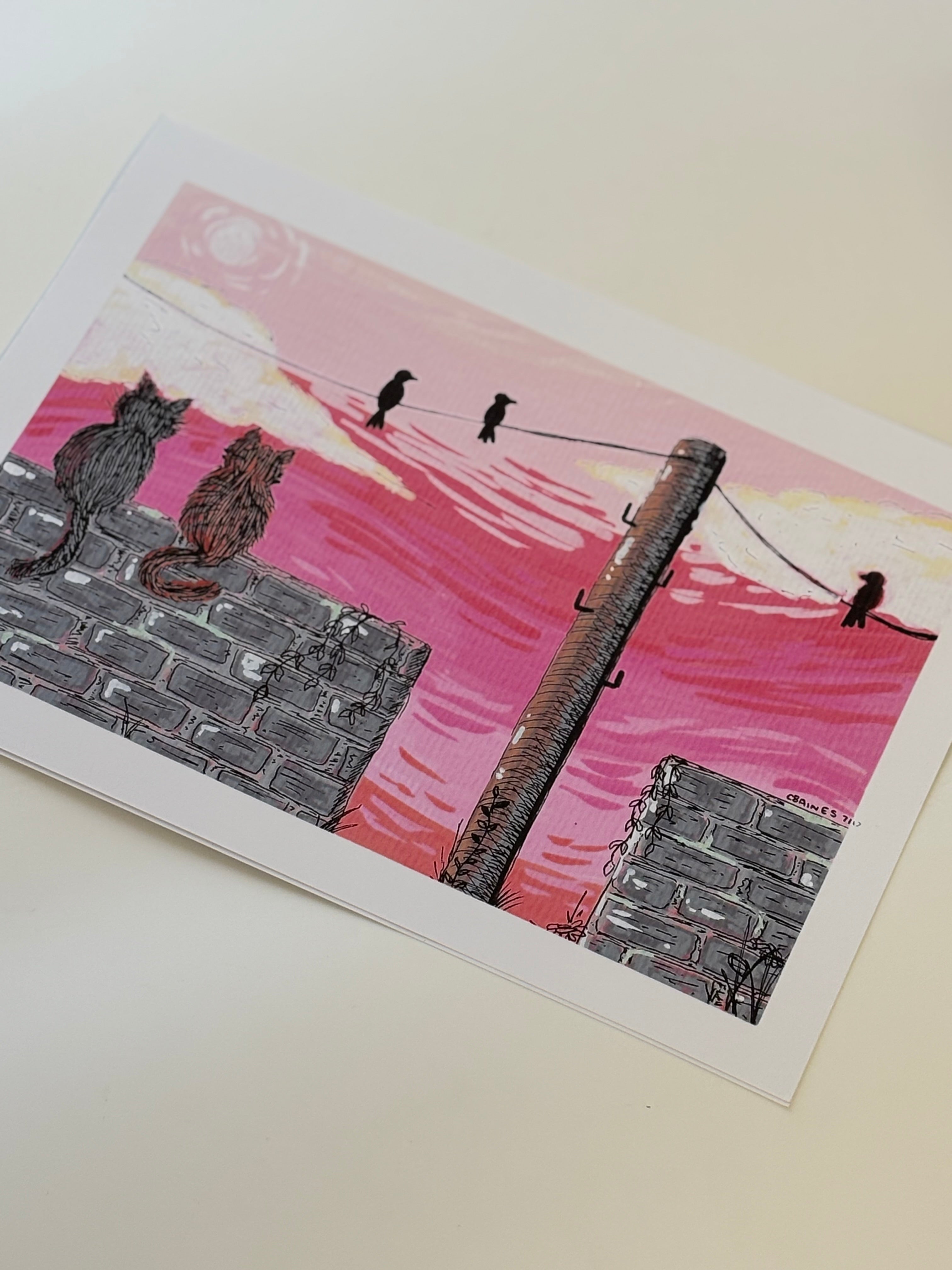 'Sunset Cat' A4 Art Print