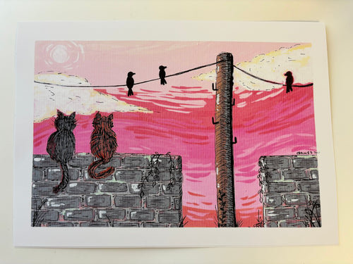 'Sunset Cat' A4 Art Print