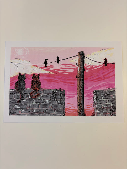'Sunset Cat' A5 Art Print