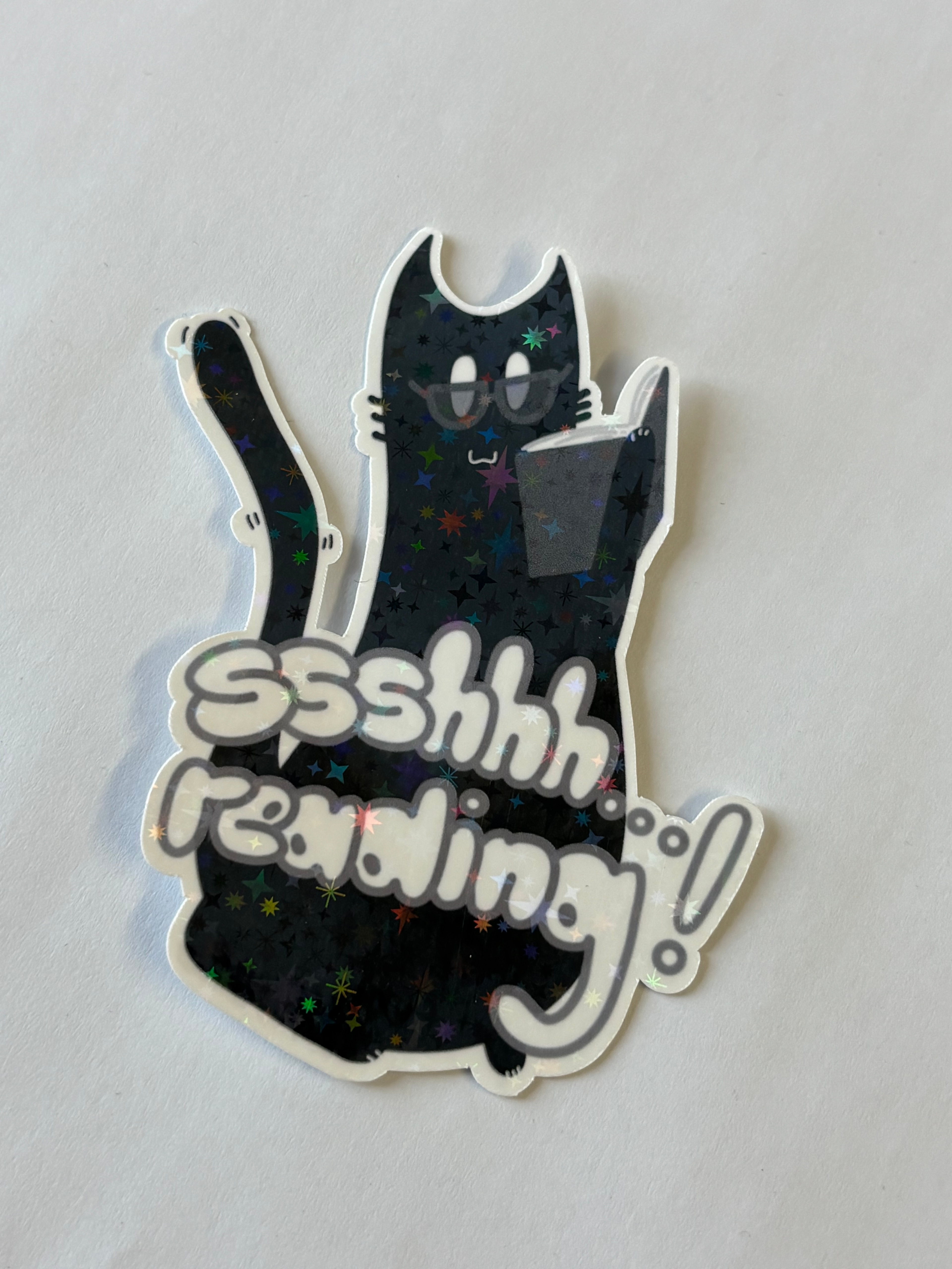 Reading Cat Large Iridescent Vinyl Sticker image 1