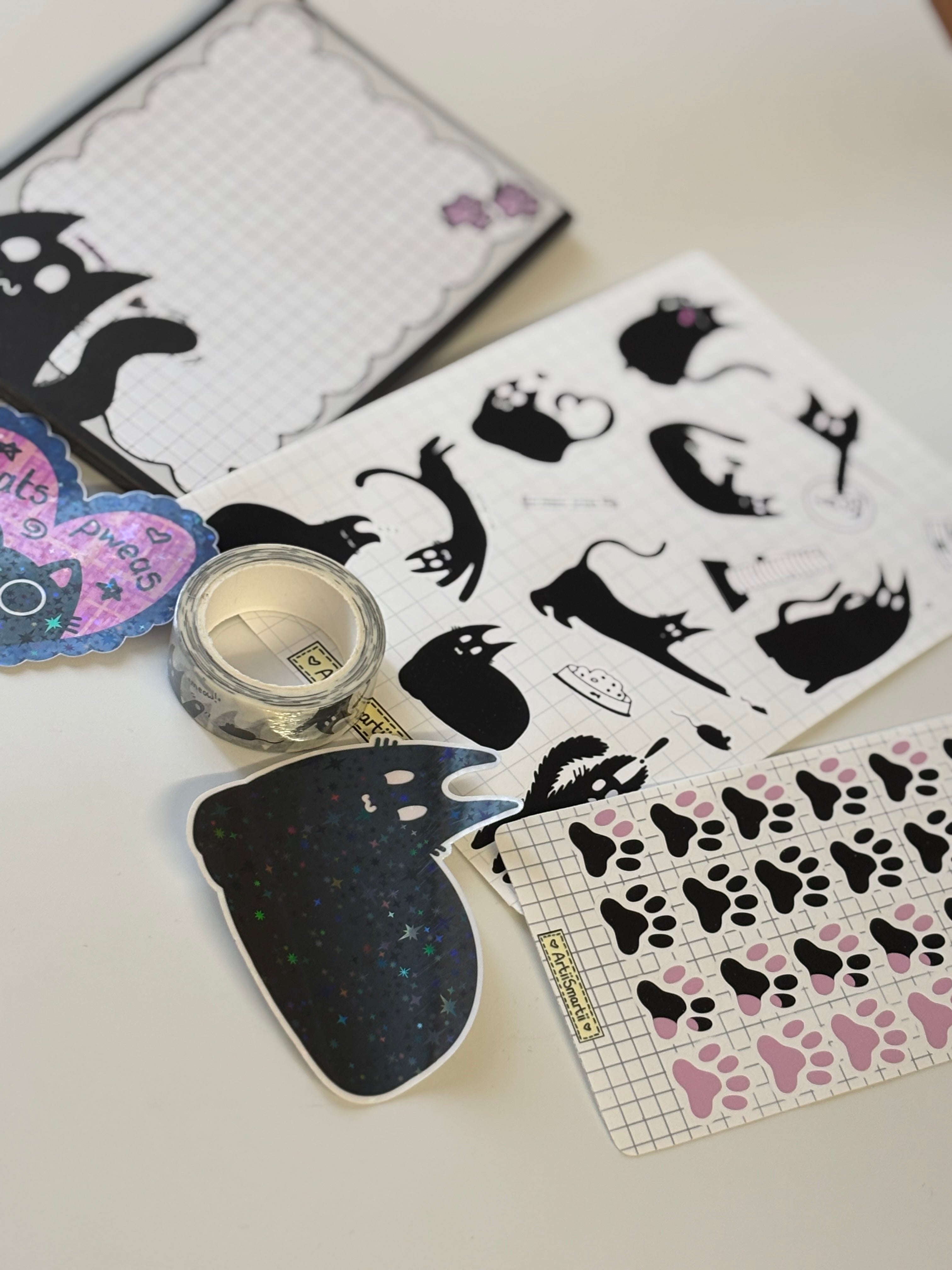 Black Cat 'Peppy' Journalling/Stationery Pack (Sticker, Memo, Washi and Die Cut Set 6pc)