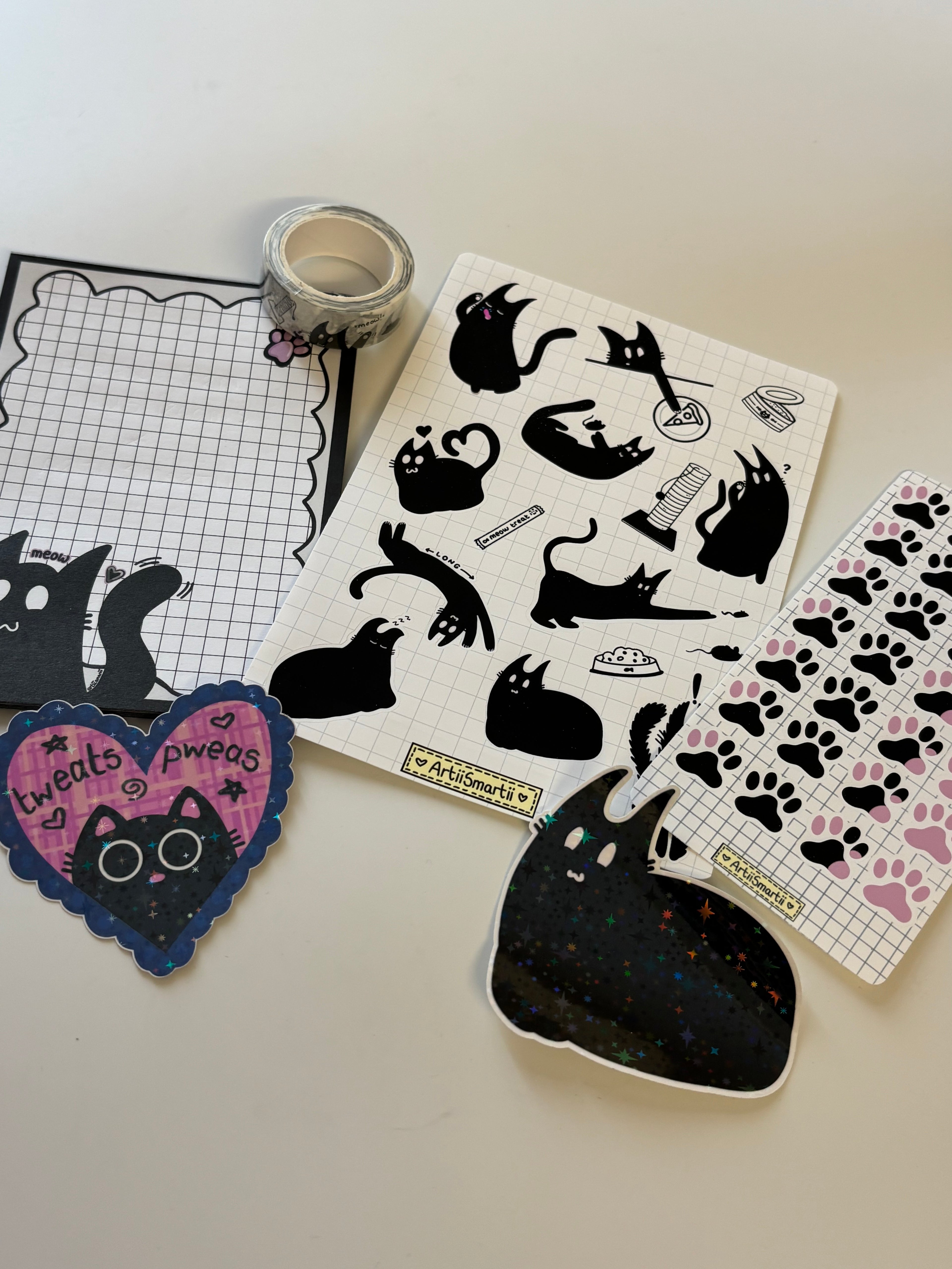 Black Cat 'Peppy' Journalling/Stationery Pack (Sticker, Memo, Washi and Die Cut Set 6pc)