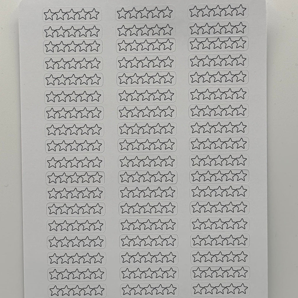 A white rectangular sticker sheet featuring rows of small outlined star stickers and a gray horizontal band at the bottom with a circular Art of Smart 44 logo.
