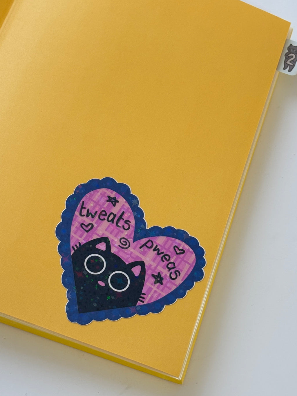 'Tweats Pweas :3' Black Cat Holographic Viynl Sticker