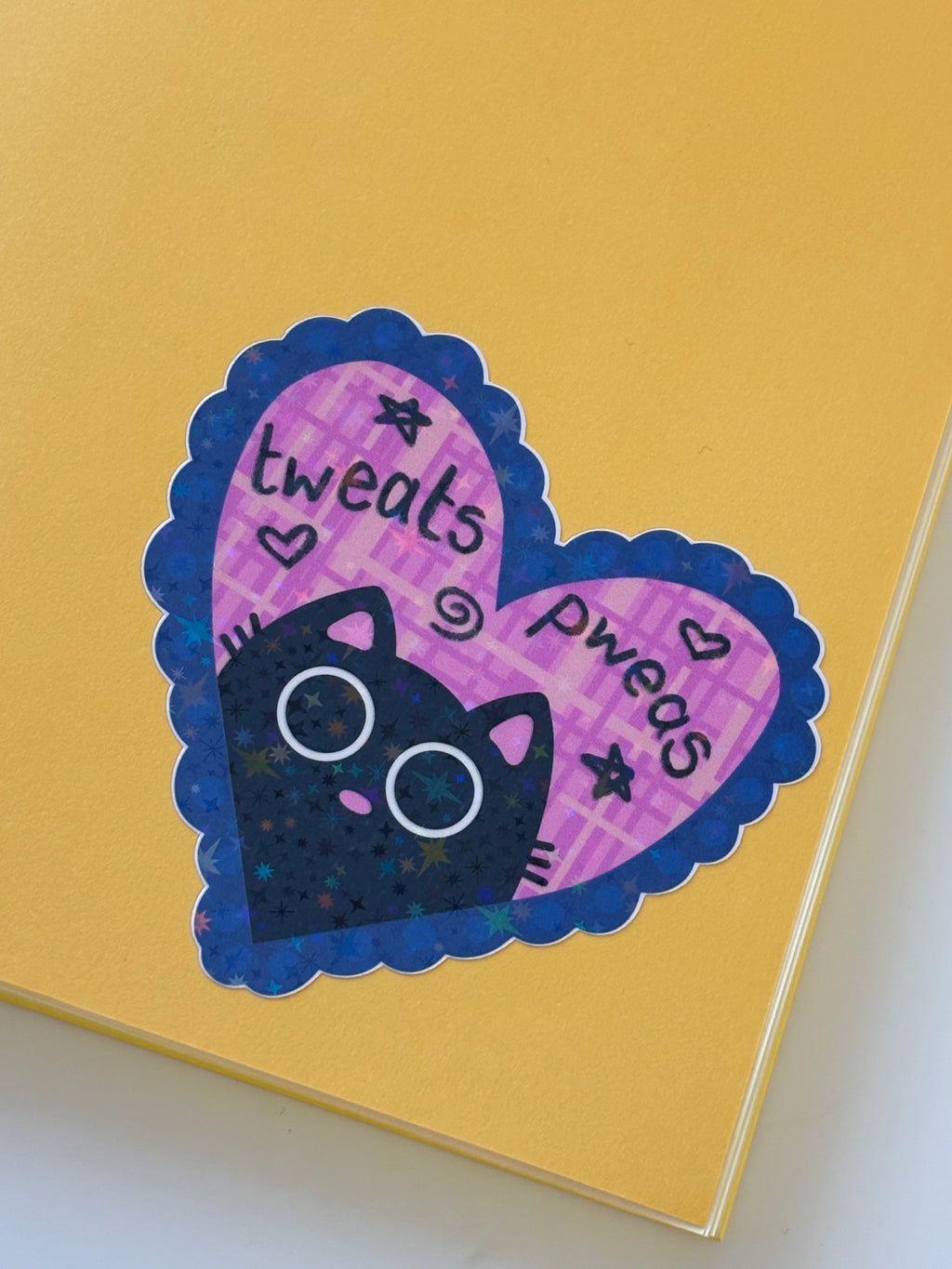'Tweats Pweas :3' Black Cat Holographic Viynl Sticker