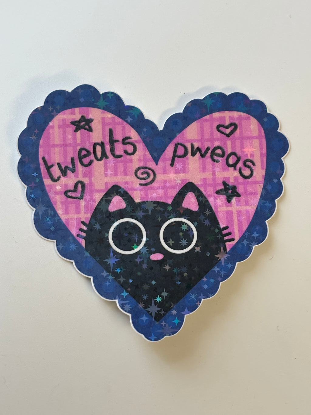 'Tweats Pweas :3' Black Cat Holographic Viynl Sticker